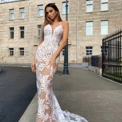 Tina Holly Couture Made To Order Tina Holly Couture BB001 White & Nude Sequin Lace Back Mermaid Bridal Formal Dress NEW ARRIVALS