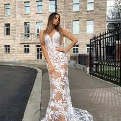 Tina Holly Couture Made To Order Tina Holly Couture BB001 White & Nude Sequin Lace Back Mermaid Bridal Formal Dress NEW ARRIVALS