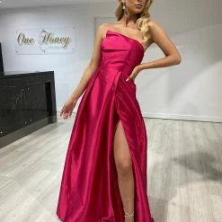 NEW ARRIVALS Honey Couture CORALIE Fuschia Pink Strapless Ballgown Formal Dress