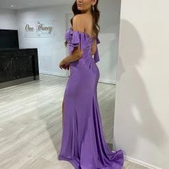 NEW ARRIVALS Honey Couture BELLE Lilac Purple Off Shoulder Mermaid Formal Dress