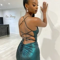 NEW ARRIVALS Honey Couture MARIBELLA Green Shimmer Lace Back Bum Ruching Formal Dress 16 NEW ARRIVALS Honey Couture MARIBELLA Green Shimmer Lace Back Bum Ruching Formal Dress