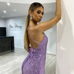 NEW ARRIVALS Honey Couture MARILYN Lavender Purple Sequin Corset Lace Up Formal Dress