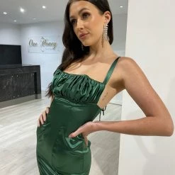 NEW ARRIVALS Honey Couture JENNA Emerald Green Silky Mermaid Gown