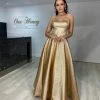 Honey Couture ADORA Gold Metallic Shimmer Lace Up Corset Back Formal Gown Dress NEW ARRIVALS