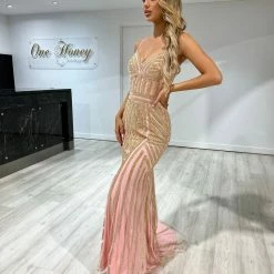 Honey Couture DIAMONDS Pink Sequin Mermaid Formal Gown Dress