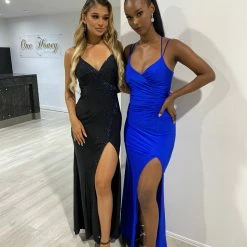 NEW ARRIVALS Honey Couture SOLANGE Royal Blue Corset Ruched Formal Gown Dress