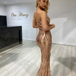 NEW ARRIVALS Honey Couture GWEN Gold Sequin Strapless Formal Dress
