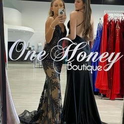 NEW ARRIVALS Honey Couture COCO Black Low Back Bum Ruching Mermaid Formal Dress