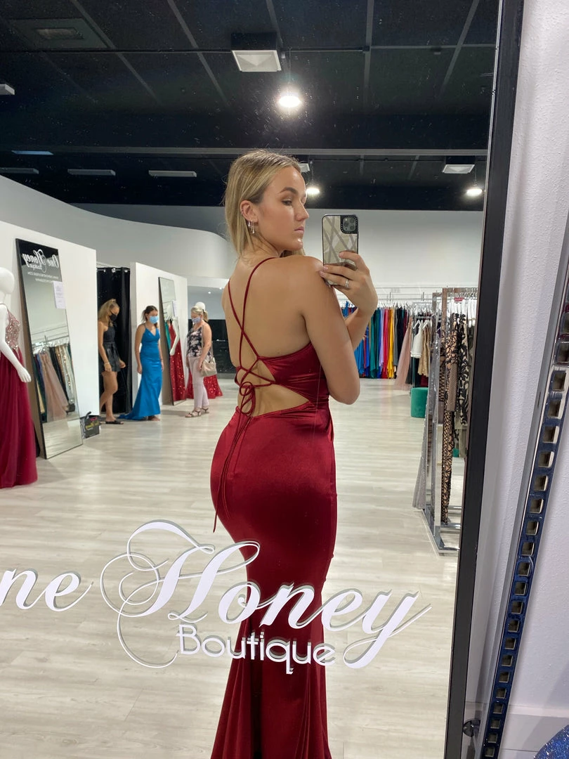 Honey Couture JUSTICE Burgundy Open Back Mermaid Evening Gown Dress 7 Honey Couture JUSTICE Burgundy Open Back Mermaid Evening Gown Dress