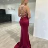 Honey Couture JALI Wine Burgundy Lace Back Silky Bum Ruching Formal Dress NEW ARRIVALS