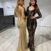 Honey Couture WINNIE Black & Gold Sequin Long Sleeve Formal Dress NEW ARRIVALS