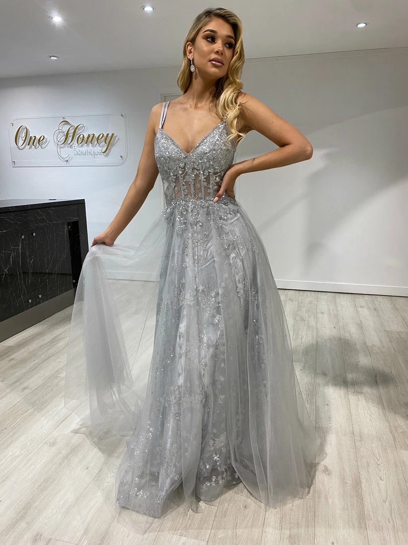 NEW ARRIVALS Honey Couture NORA Silver Tulle Glitter Corset Formal Dress 4 NEW ARRIVALS Honey Couture NORA Silver Tulle Glitter Corset Formal Dress