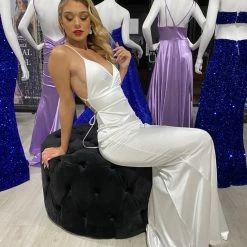 Honey Couture RIKKI White Open Lace Up Back Formal Dress