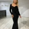 Honey Couture ALISON Black Sequin Long Sleeve Formal Dress