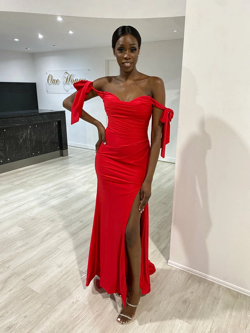 Honey Couture BELLE Red Off Shoulder Mermaid Formal Dress NEW ARRIVALS 5 Honey Couture BELLE Red Off Shoulder Mermaid Formal Dress NEW ARRIVALS