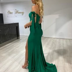 NEW ARRIVALS Honey Couture BELLE Green Off Shoulder Mermaid Formal Dress