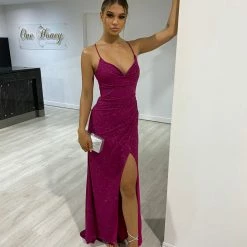 Honey Couture CRISTELLA Magenta Hot Pink Crystal Feature Mermaid Formal Gown NEW ARRIVALS