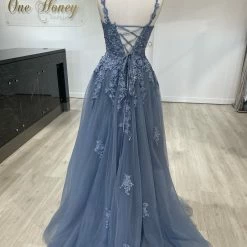 Honey Couture Made To Your Measurements Honey Couture TRENA Beaded V Front Bustier Tulle Skirt Formal Dress