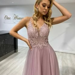 Honey Couture INEZ Blush Pink Tulle Lace Gown Formal Dress NEW ARRIVALS