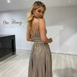 NEW ARRIVALS Honey Couture ANYA Copper Shimmer A Line Formal Gown Dress