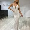 Honey Couture J'ATON White & Nude Sequin Mermaid Formal Dress