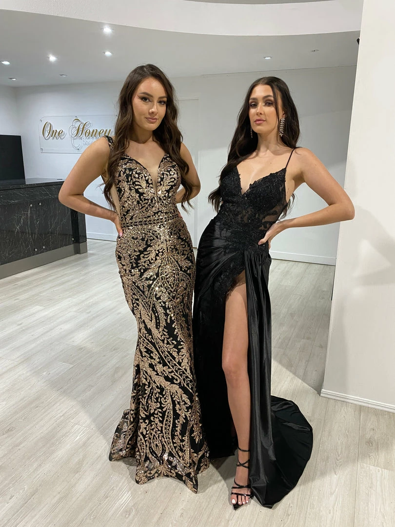 NEW ARRIVALS Honey Couture GLIMMER Black & Gold Sequin Glitter Formal Dress 3 NEW ARRIVALS Honey Couture GLIMMER Black & Gold Sequin Glitter Formal Dress