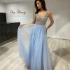 NEW ARRIVALS Honey Couture DEBBIE Blue Beaded Tulle Skirt Formal Dress