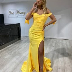 Honey Couture BELLE Yellow Off Shoulder Mermaid Formal Dress NEW ARRIVALS