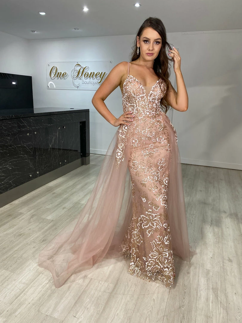 Honey Couture MADELINE Rose Gold Glitter Tulle Overlay Formal Gown Dress NEW ARRIVALS 7 Honey Couture MADELINE Rose Gold Glitter Tulle Overlay Formal Gown Dress NEW ARRIVALS