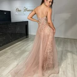 Honey Couture MADELINE Rose Gold Glitter Tulle Overlay Formal Gown Dress NEW ARRIVALS