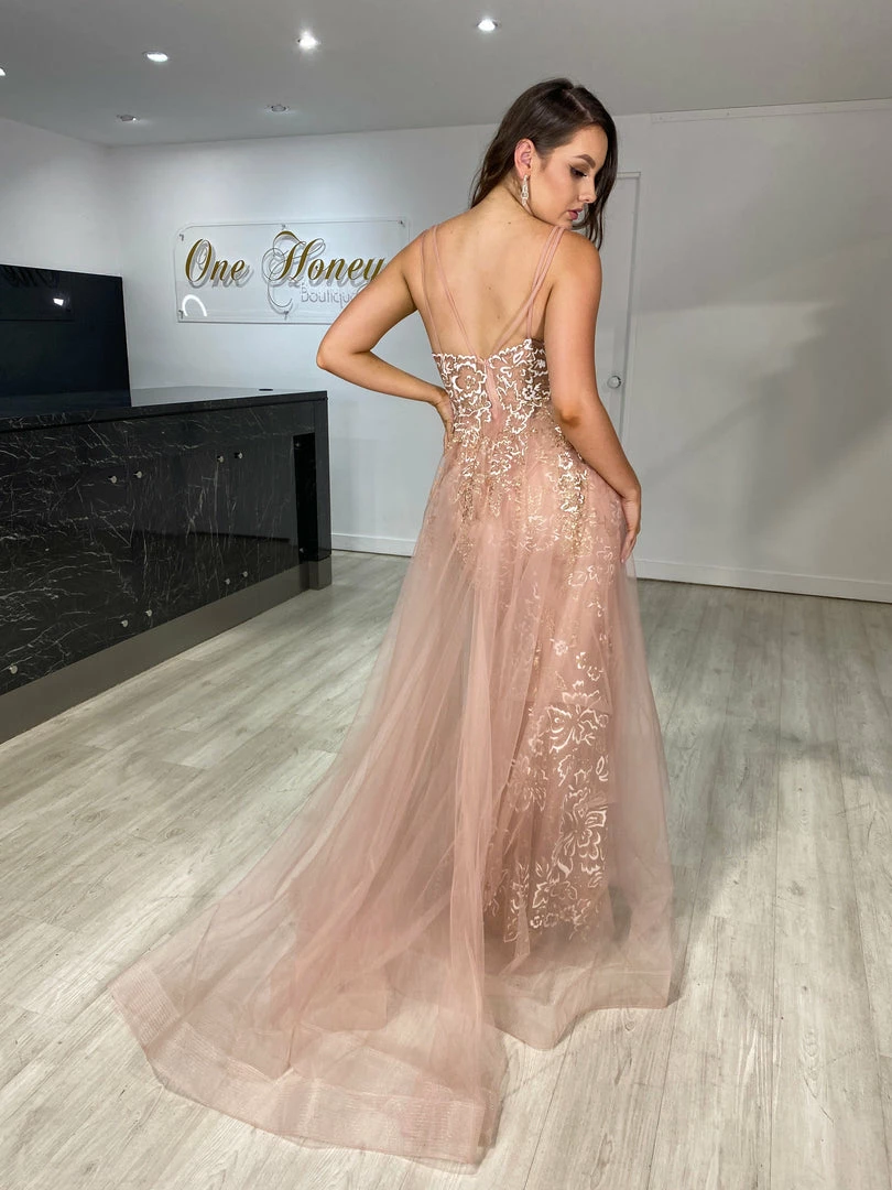 Honey Couture MADELINE Rose Gold Glitter Tulle Overlay Formal Gown Dress NEW ARRIVALS 4 Honey Couture MADELINE Rose Gold Glitter Tulle Overlay Formal Gown Dress NEW ARRIVALS