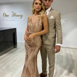 Honey Couture FAYE Gold Sequin Diamante Dress NEW ARRIVALS