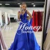 Honey Couture JOSIE Cobalt Blue Beaded Ball Gown Formal Dress