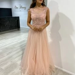 NEW ARRIVALS Honey Couture MADDIE Blush Tulle Lace Bodice Formal Dress