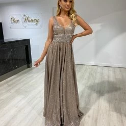 NEW ARRIVALS Honey Couture ANYA Copper Shimmer A Line Formal Gown Dress