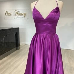 Honey Couture Made To Your Measurements NEW ARRIVALS Honey Couture LUCINDA Lace Up Back Satin A Line Formal Dress