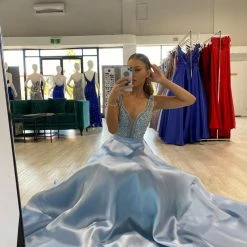 NEW ARRIVALS Honey Couture JOSIE Baby Blue Beaded Ball Gown Formal Dress