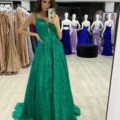 NEW ARRIVALS Honey Couture GRETCHEN Green Glitter Ball Gown Formal Dress