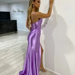 Honey Couture SHARYN Lavender Purple Silky Corset Bustier Strapless Mermaid Formal Dress