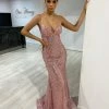 NEW ARRIVALS Honey Couture DEVINA Blush Pink Gold Sequin Corset Lace Up Formal Dress