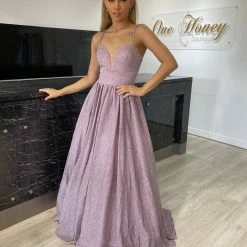 Honey Couture KAYLIE Blush Pink Shimmer Corset Lace Up Ballgown Formal Dress