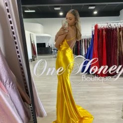 NEW ARRIVALS Honey Couture COCO Yellow Low Back Bum Ruching Mermaid Formal Dress 13 NEW ARRIVALS Honey Couture COCO Yellow Low Back Bum Ruching Mermaid Formal Dress