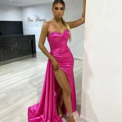 Honey Couture CECILA Fuchsia Hot Pink Diamante Bustier Formal Dress NEW ARRIVALS