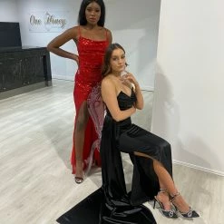 Honey Couture JAEDA Black Silky Bustier Strapless Mermaid Formal Dress