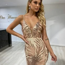 NEW ARRIVALS Honey Couture GENENE Rose Gold Thin Strap Sequin Formal Dress 10 NEW ARRIVALS Honey Couture GENENE Rose Gold Thin Strap Sequin Formal Dress