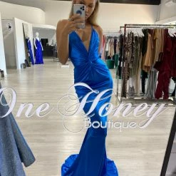 Honey Couture JUSTICE Blue Open Back Mermaid Evening Gown Dress NEW ARRIVALS