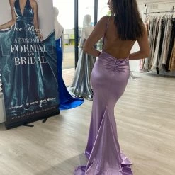 NEW ARRIVALS Honey Couture MILEE Lilac Purple Low Back Mermaid Dress W Leg Split