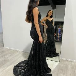 Honey Couture ARMANI Black Sequin Corset Mermaid Formal Gown Dress NEW ARRIVALS