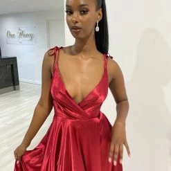 Honey Couture HUNTAR Burgundy Silky A Line Bridesmaid Formal Dress