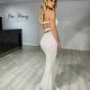 Honey Couture ELISE Holo Silver Sequin Low Back Mermaid Evening Gown Dress
